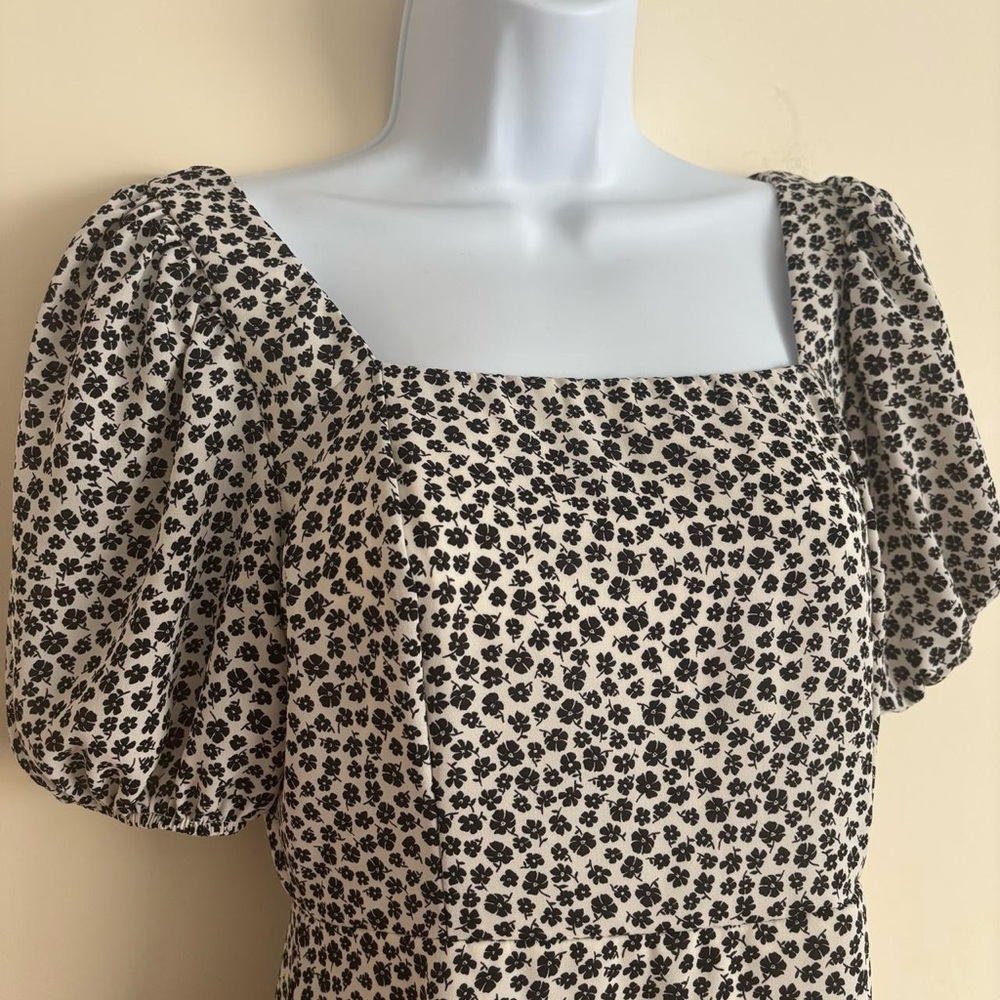 Altar’d State Black White Floral Maxi Dress Puff Sleeve Size S